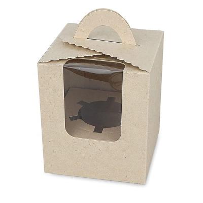 China Recycled Materials Kraft Paper Cake Box With Window Kraft Clear Cake Box With Handle Brown Kraft Paper Box for sale