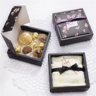 China Recycled Materials Wedding Printed Gift Boxes Handmade Soap Cake Candy Gift Box Towel Clothes Packaging Box for sale