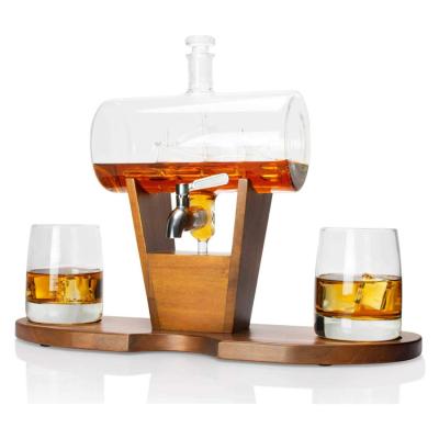 China Amazon Hot Sale Eco-friendly 1250ml Sailing Barrel Boat Whiskey Decanter Decanter Dispenser Set With 2 Glasses for sale