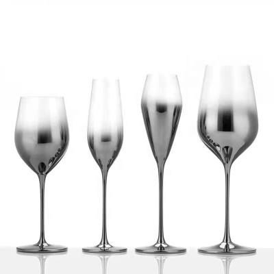 China Custom Lead Free Silver Stem Wine Goblet Decoration Fancy Plated Wine Glass for sale