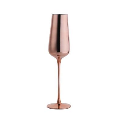 China High Quality Colored Stocked Lead Free Rose Gold Long Stem Champagne Glasses for sale