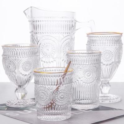 China New Classic/Postmodern Old-fashioned Old-fashioned Glass Water Ball Pot Tumbler Cup Sunflower Drinking Glass High Set for sale