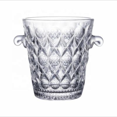 China Hot sale 750ml viable luxury embossed clear glass ice bucket with ears for sale