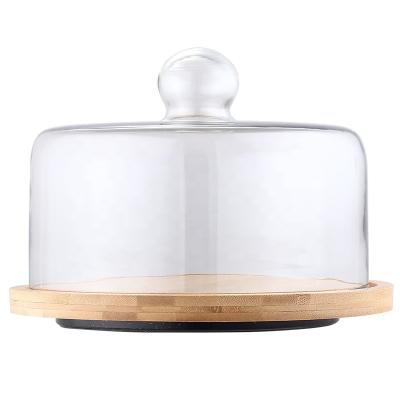 China Wholesale Hot Selling Disposable Customized Glass Cake Dome Cover With Wooden Stand for sale