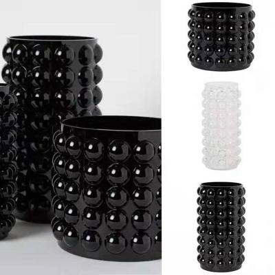 China Cheap Minimalist INS Style 28cm Height Set Of 3 Dot Cylinder Black Glass Modern Clear Vase for sale