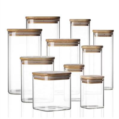 China Wholesale Heatable Square Shape Glass Jar Glass Container With Bamboo Lid for sale