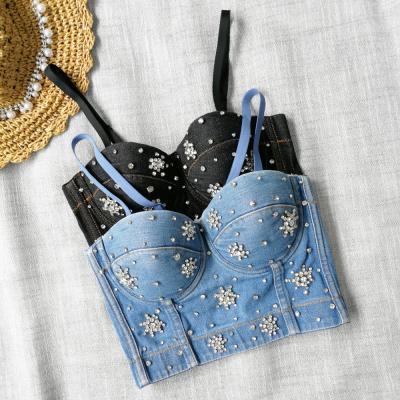 China Cityone Fashion POLYESTER / NYLON Women Party Denim Fabric Tank Top Bra for sale