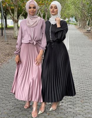 China Middle East Turkey Dubai Empire Anti-Static Islamic Clothing Ankle-Length Bottoms Long Fashion Muslim Satin Pleated Skirt For Women for sale