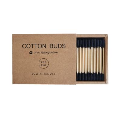 China Black Bamboo Stick Cotton Buds Disposable Eco-Friendly Plastic Free Biodegradable Kraft Paper Pack for sale