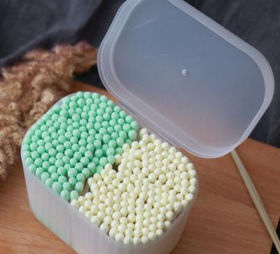 China Disposable Green And Yellow Color Package Container Cotton Bud Colored Paper Stick Ear Sanitary Swab for sale