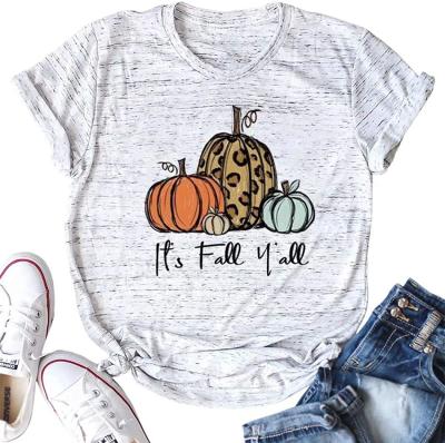 China Anti-wrinkle Hot Sale Women's Halloween Pumpkin Top Pattern Printed Around The Neck Short Sleeve T-Shirt for sale