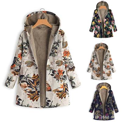 China Autumn and winter new printing anti-wrinkle plush hooded coat women's fashion casual anorak large size loose coat for sale