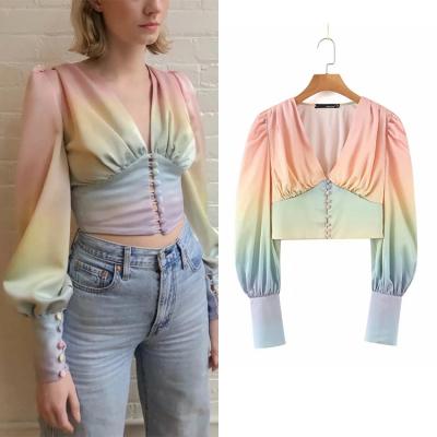 China Popular women's anti-pilling blouse short chiffon women's casual fold navel shirt for sale