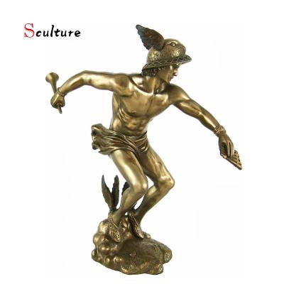 China Europe Greek God Bronzed Statue Mercury Luck Bronze Finish Sculpture for Gifts for sale