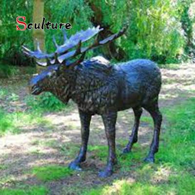 China Europe Large Decoration Metal Outdoor Brass Copper Animals Statue Moose Bronze Sculpture for sale