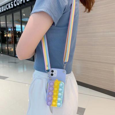 China 2021 Anti-fall fidgety person push toy cartoon wallet bag phone case for iphone x max xs 11 12 small pieces necklace for sale