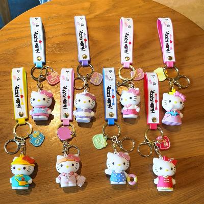 China Cute Anti-lost Silicone Hello Kitty Keychain Pvc Rubber Girls Keychains Metal Design Keychain Keychain Key Chain for sale