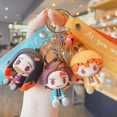 China Anti-lost Keychains Wholesale Customized Logo Custom Japan Anime Figure Cute Rubber Demon Slayer 3D Cartoon Character Full PVC Key Chain for sale