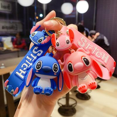 China Cartoon Anti-Lost Cute Stitch PVC 3D Keychains Key Chain For Women Clip Charms For Handbags Backpack Bag Key Chain Pendant for sale