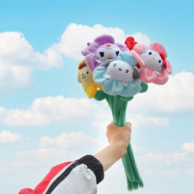 China Cute Fun Kawai Anime Sanrios Melody Cinnamoroll Kuromi Sun Flower Plush Toy Pendant Bendable Flower Doll Toy Girls Bouquet Gift for sale