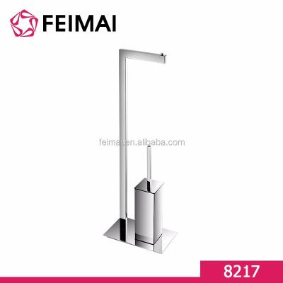 China New Design Brass SS304 Free Standing Roll Paper Holder And Toilet Brush Holder for sale