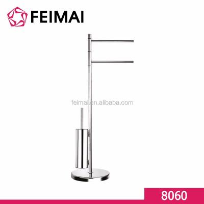 China Free Standing Brass Chrome Plated Paper Towel Holder And Toliet Brush Holder For Bathroom for sale