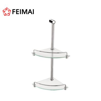 China Wall Mounted Type China Suppliers Bathroom Accessories Chrome Finish Glass Shelf Corner Bathroom Shelf for sale