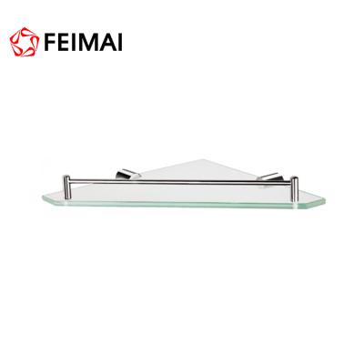 China Wall Mounted Type Tempered Glass Shelf For Sanitary , Brass Bracket , Bathroom Glass Shelf Wall Mount for sale