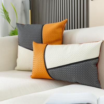 China Home Wearable Modern Leather Throw Blanket Patchwork Tile Patchwork Cushion Covers for sale