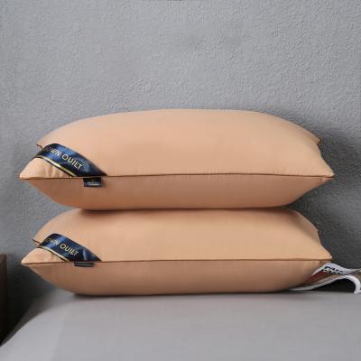 China Brown Hilton Sleeping 100 Polyester Portable Pillow Super Soft Fiber 5 Star Hotel Pillow With Pillowcase Set for sale