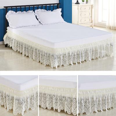 China Home Luxury European Style 100% Polyester Princess Lace Bed Skirt Elastic Home for sale