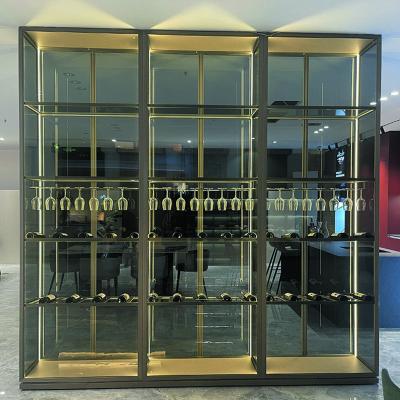 China Modern Aluminum Glass Door Storage Cabinet LED Glass Door Storage Cabinet High Grade Gold Brush Gold Display Cabinet Modern Glass Cabinet for sale