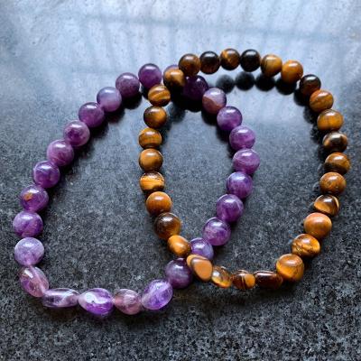 China Handmade Vintage Wrist Jewelry Mens Womens Beads Bracelet Amethyst Quartz Purple Tiger Eye Tumble Stone Natural Vintage Geometric NC; ZHE for sale