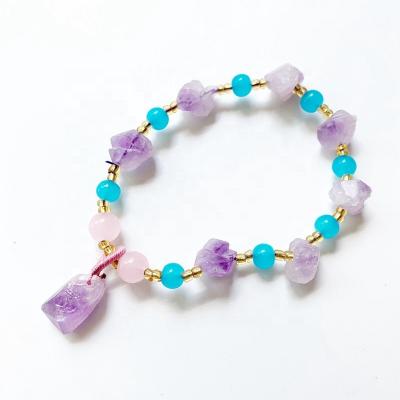 China Crystal Quartz Druzy Pendant Bracelets Bracelet Wrist Jewelry Irregular Point Amethyst Rough Natural Raw Purple Stones Casual/Sporting Bangle for sale