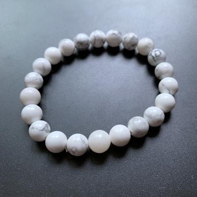 China Wholesale Custom FASHIONABLE Crystal Beads Jewelry White Howlite Bracelet Natural Stone Round Beads Wrist Strand Jewelry Gift for sale