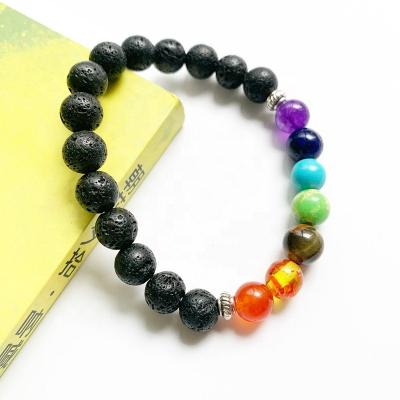 China 8mm Gemstone Bracelet Natural Casual/Sporting Yoga Healing Spacer Bead Lava Stone Valconic 7 Chakra Crystal Beads Diffuser Bracelet for sale