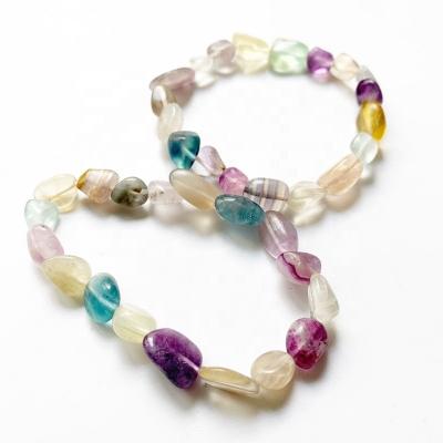 China Wholesale Dropship Natural Multi Color Quartz Punk Polished Irregular Rainbow Fluorite Crystal Beads Bracelet Tumbled Jewelry Gift for sale