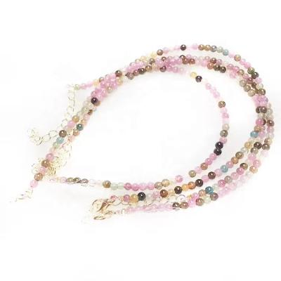 China Cute Mini Round Tourmaline Stone Beads Chain Natural Bracelet Wrist Jewelry Elegant 2.5-3mm Rainbow Stones Gift for sale