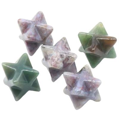 China Europe Geometric Table Decor Carved Merkaba Star Shape Mixed Stone Pendants Healing Stones Moss Agate Merkaba Crystal Stars for sale