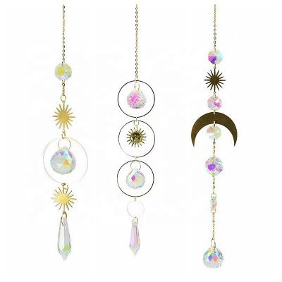 China 100% Handmade Crystal Hanging Suncatcher Moon Star Suncatcher Glass Prism Sun Catcher Wind Chimes Suncatchers Supplies Window Decors for sale