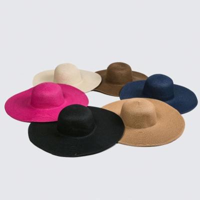 China Image Madame Wide Brim Floppy Straw Hats Summer Sun Paper Foldable Hat for sale