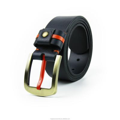 China Cowhide Pin Buckle Fashion Orange Leather Belt For Men Custom Multi Color Pin for sale