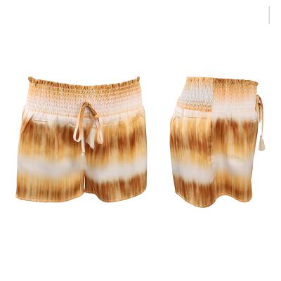 China Nightsuit/sexy/soft/smocked/tiedye Women's Sports Women's Casual Slim Elastic Drawstring Patchwork Tiedye Shorts for sale