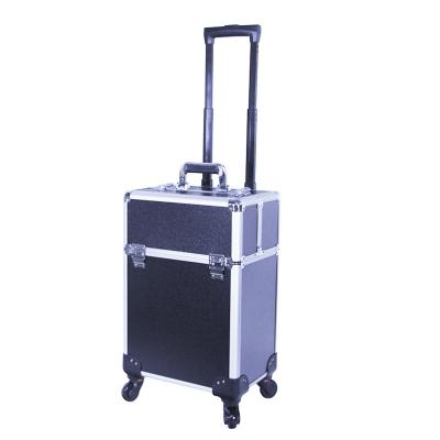 China Professional Fashion Makeup Rolling Case Aluminum Organizer Boxes With Trolley For Lockable Travel Artist for sale