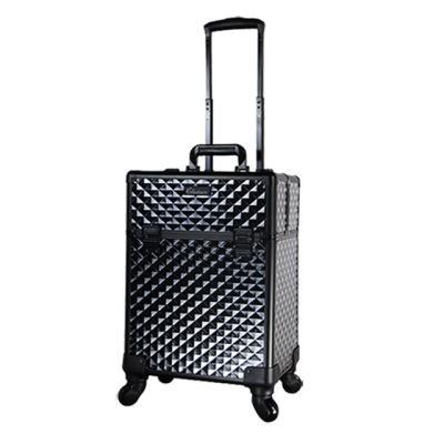 China Professional Fashion Makeup Travel Box Aluminum Rolling Case With Wheels And Trolley Makeup Train Cases For Artist Factory Wholesale for sale