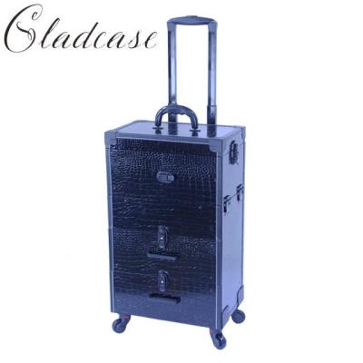 China Fashion Professional Cosmetic Aluminum Case Portable Aluminum Case Makeup Suitcase Train Case for sale