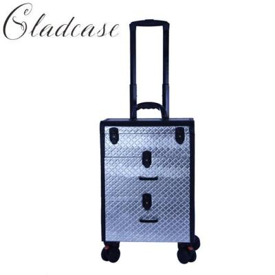 China Professional Portable Aluminum Case Fashion Makeup Box Rolling Cosmetic Case for sale