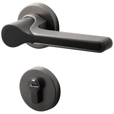 China Modern Luxury European Modern Classic Door Pull Handle Lock Dark Grey Zinc Alloy Interior Door Handles for sale