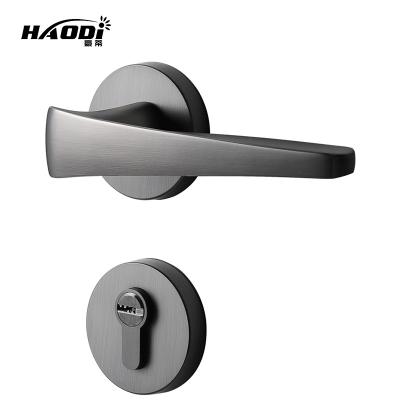 China Modern Luxury Haodi Interior Bedroom Mute Grey Wooden Door Zinc Alloy Modern Door Lock Handle for sale