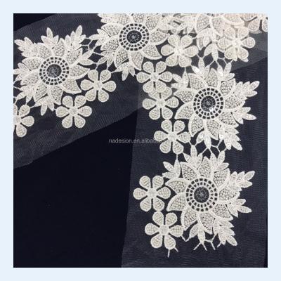 China Viable African embroidery sequin beaded lace trim hottest wedding dresses to lace fabric white lace trim for sale